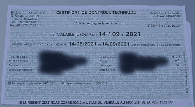 Obligatoire en Belgique pour tous les véhicules âgés de plus de 4 ans. Obligatoire si on souhaite vendre son véhicule. Validité d'une année.